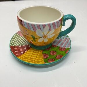 Ganz Patchwork Cup & Saucer W/ Flower Here's to good women Whimsy Elegance Women